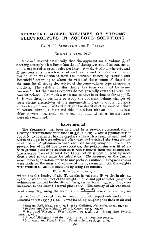 Apparent molal volumes of strong electrolytes in aqueous solutions