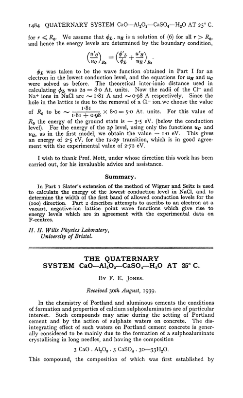 The quaternary system CaO—Al2O3—CaSO4—H2O at 25° C