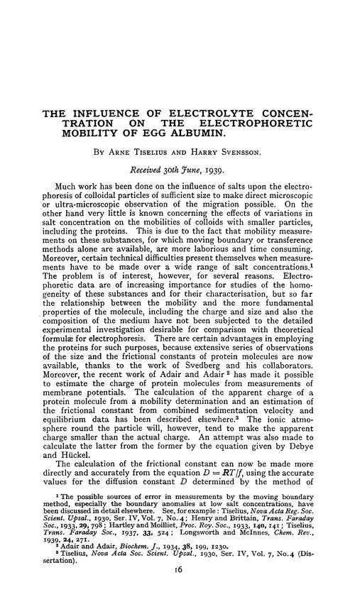 The influence of electrolyte concentration on the electrophoretic mobility of egg albumin