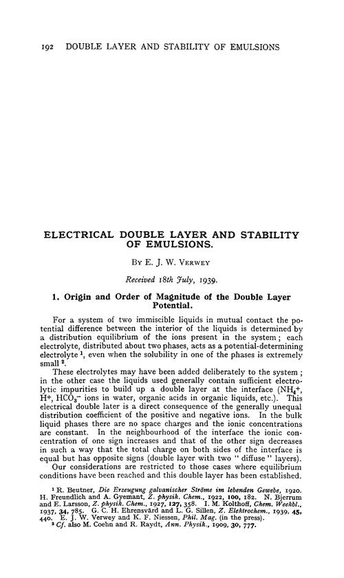 Electrical double layer and stability of emulsions