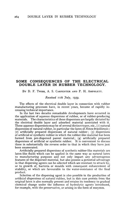 Some consequences of the electrical double layer in rubber technology