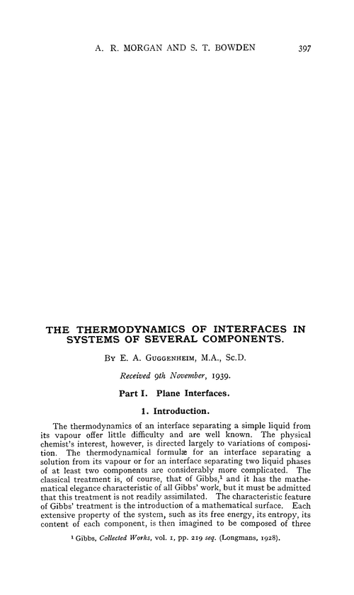The thermodynamics of interfaces in systems of several components