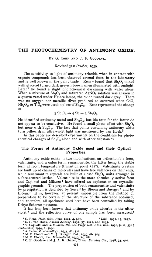 The photochemistry of antimony oxide