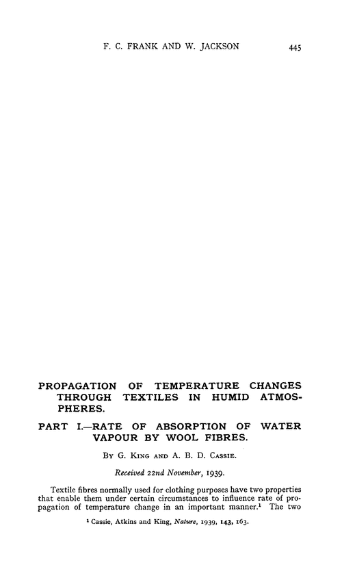 Propagation of temperature changes through textiles in humid atmospheres