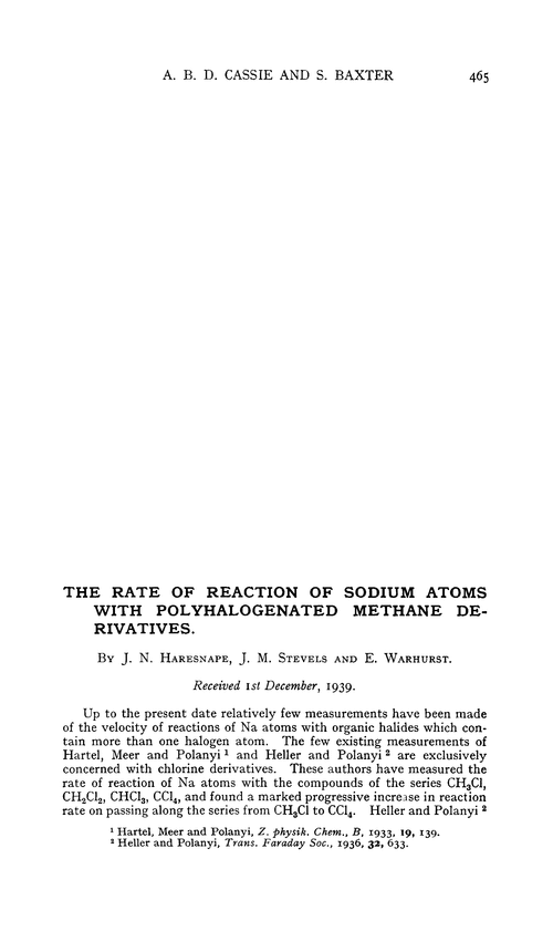The rate of reaction of sodium atoms with polyhalogenated methane derivatives