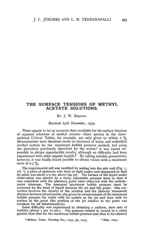 The surface tensions of methyl acetate solutions