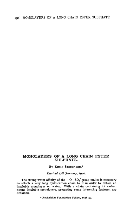 Monolayers of a long chain ester sulphate