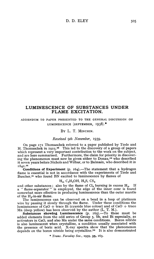 Luminescence of substances under flame excitation