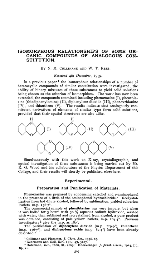 Isomorphous relationships of some organic compounds of analogous constitution