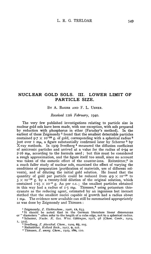 Nuclear gold sols. III. Lower limit of particle size