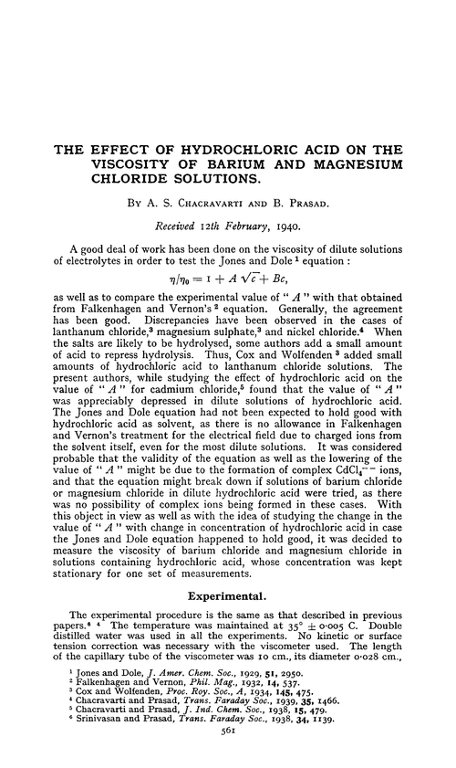 The effect of hydrochloric acid on the viscosity of barium and magnesium chloride solutions