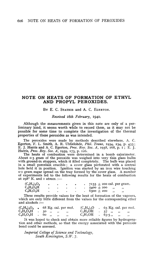 Note on heats of formation of ethyl and propyl peroxides