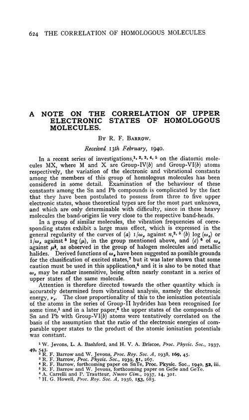 A note on the correlation of upper electronic states of homologous molecules