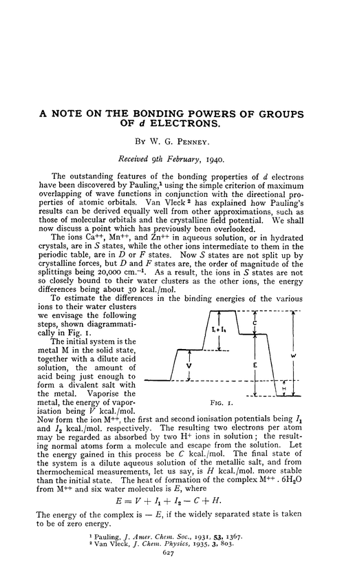 A note on the bonding powers of groups of d electrons