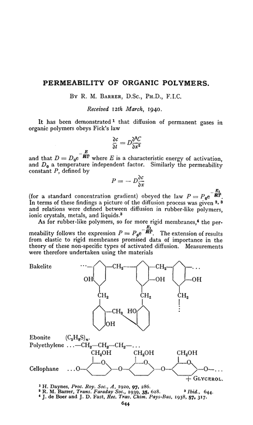 Permeability of organic polymers