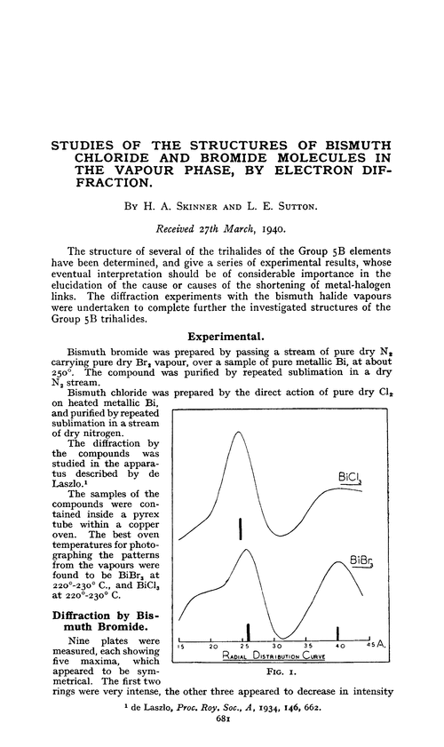 Studies of the structures of bismuth chloride and bromide molecules in the vapour phase, by electron diffraction