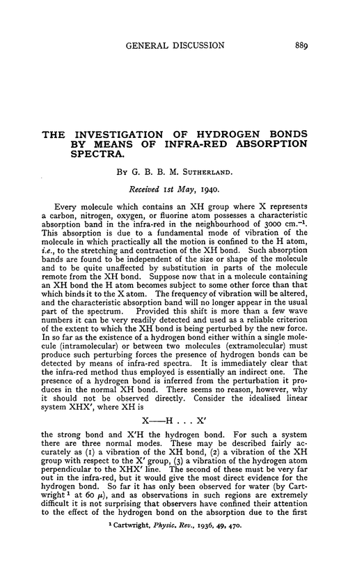 The investigation of hydrogen bonds by means of infra-red absorption spectra