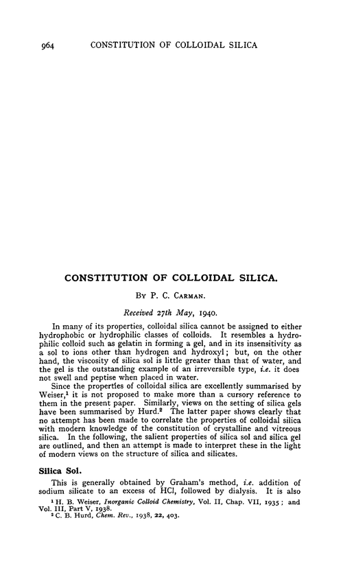 Constitution of colloidal silica