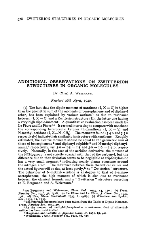 Additional observations on Zwitterion structures in organic molecules