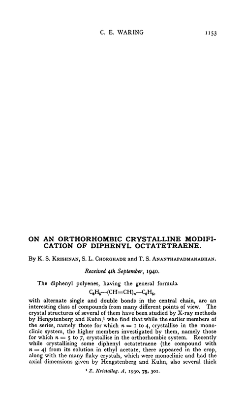 On an orthorhombic crystalline modification of diphenyl octatetraene