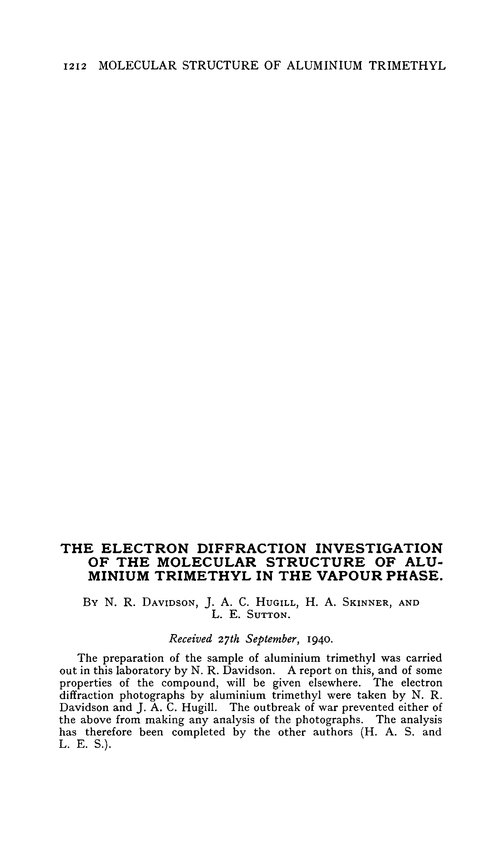 The electron diffraction investigation of the molecular structure of aluminium trimethyl in the vapour phase