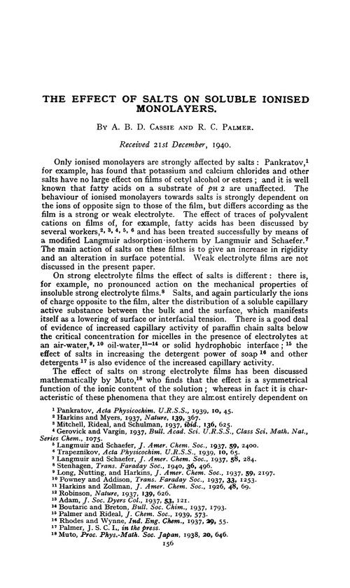 The effect of salts on soluble ionised monolayers