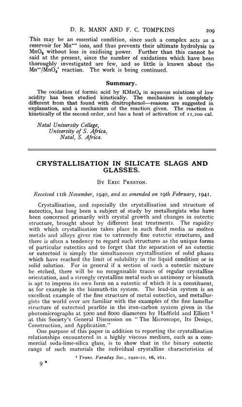 Crystallisation in silicate slags and glasses