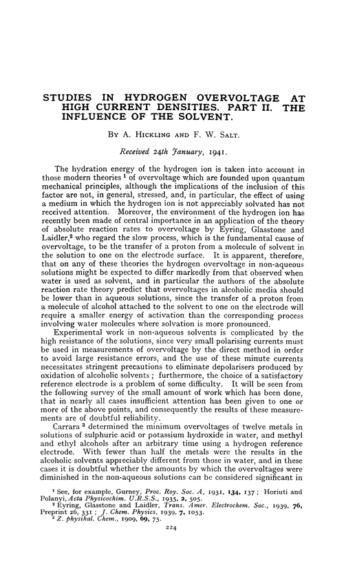 Studies in hydrogen overvoltage at high current densities. Part II. The influence of the solvent