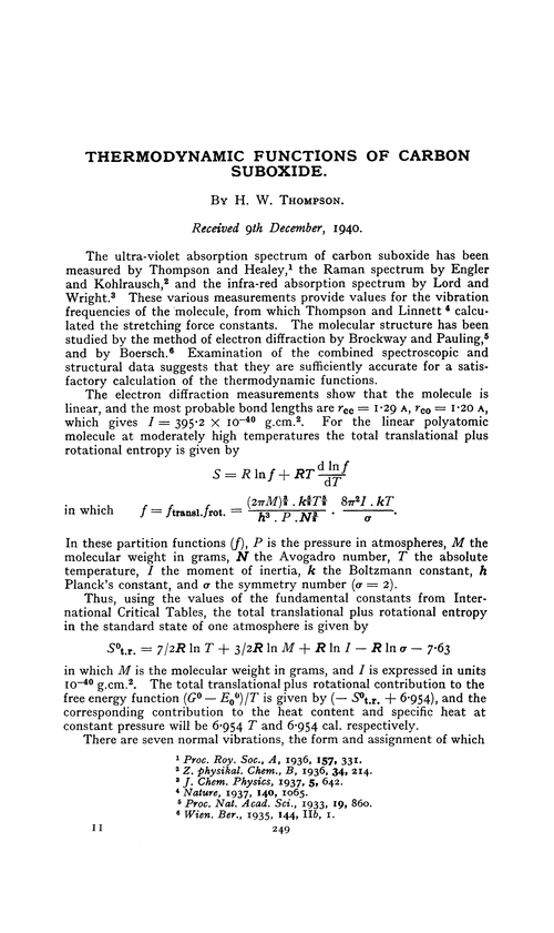 Thermodynamic functions of carbon suboxide