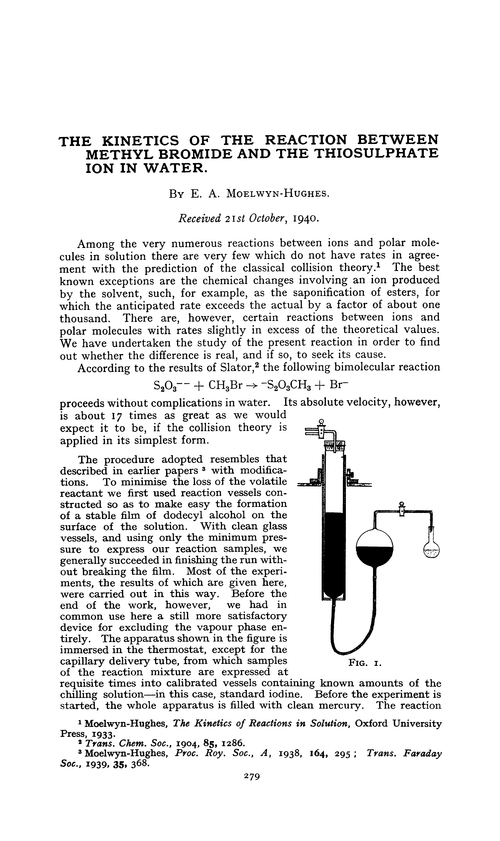 The kinetics of the reaction between methyl bromide and the thiosulphate ion in water