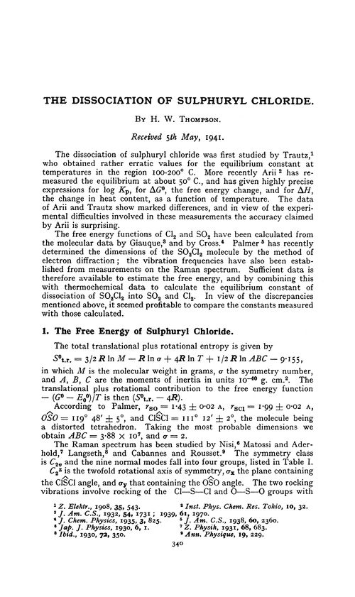 The dissociation of sulphuryl chloride