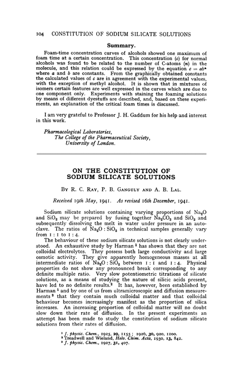 On the constitution of sodium silicate solutions