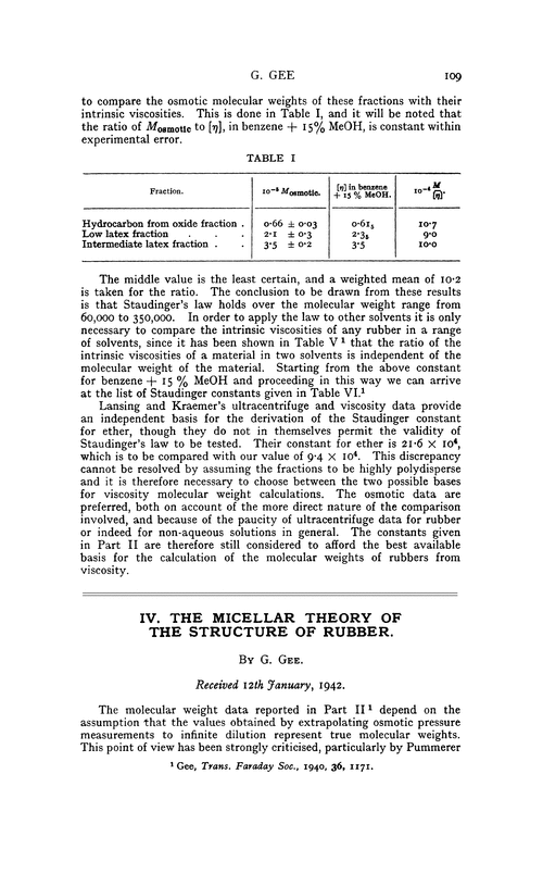 IV. The micellar theory of the structure of rubber