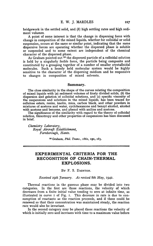 Experimental criteria for the recognition of chain-thermal explosions