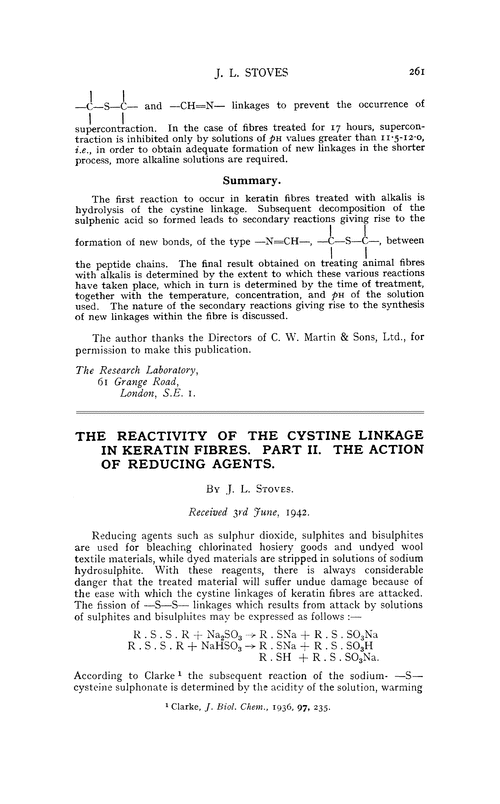 The reactivity of the cystine linkage in keratin fibres. Part II. The action of reducing agents