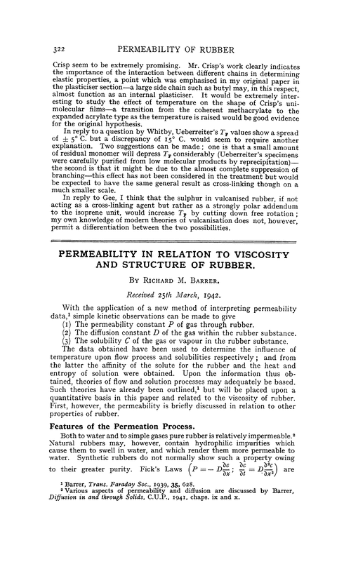 Permeability in relation to viscosity and structure of rubber