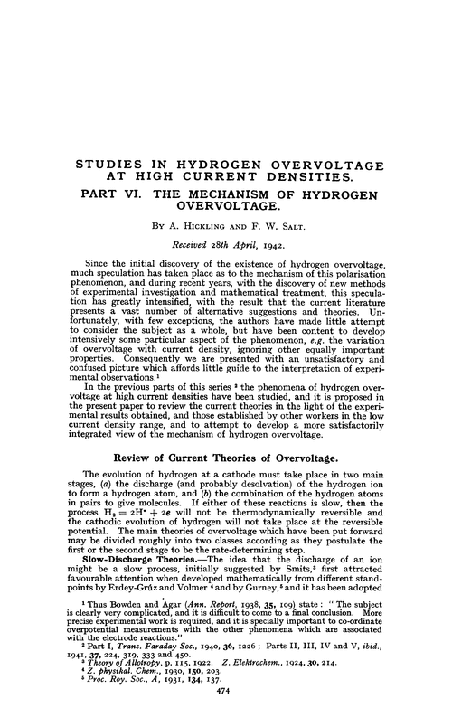 Studies in hydrogen overvoltage at high current densities. Part VI. The mechanism of hydrogen overvoltage