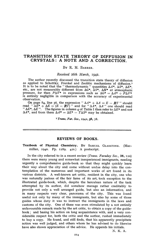 Transition state theory of diffusion in crystals : a note and a correction