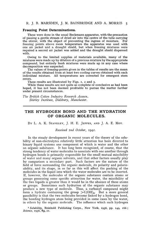 The hydrogen bond and the hydration of organic molecules