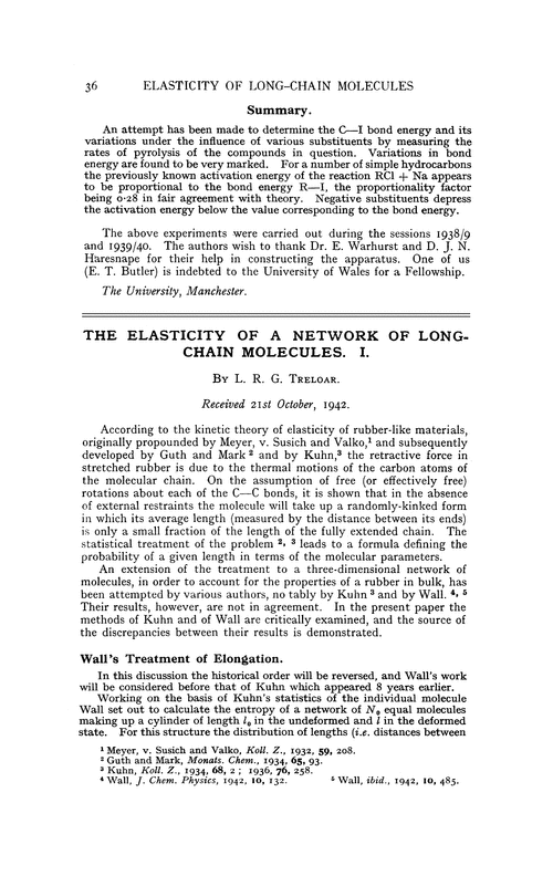 The elasticity of a network of long-chain molecules. I