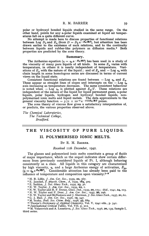 The viscosity of pure liquids. II. Polymerised ionic melts