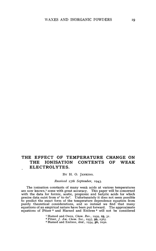 The effect of temperature change on the ionisation contents of weak electrolytes