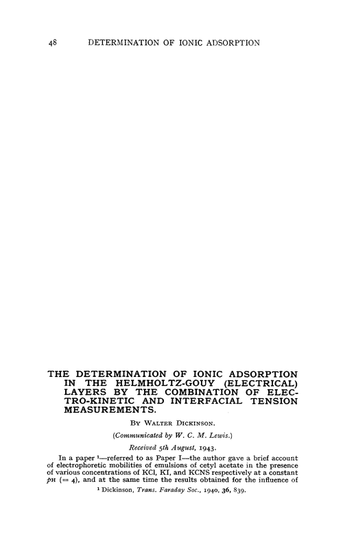 The determination of ionic adsorption in the Helmholtz-Gouy (electrical) layers by the combination of electro-kinetic and interfacial tension measurements