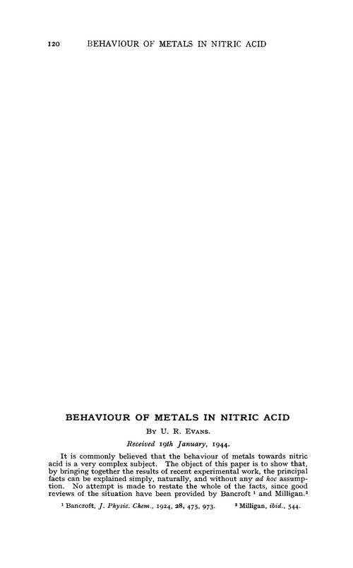 Behaviour of metals in nitric acid