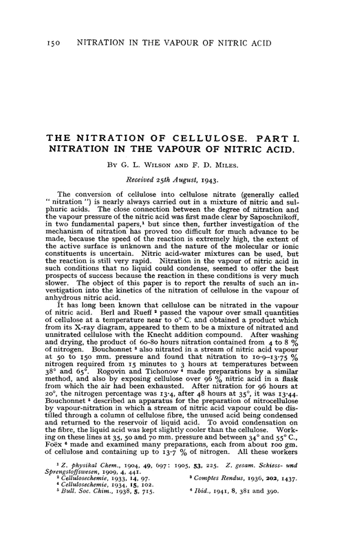 The nitration of cellulose. Part I. Nitration in the vapour of nitric acid