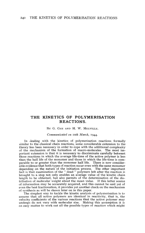 The kinetics of polymerisation reactions