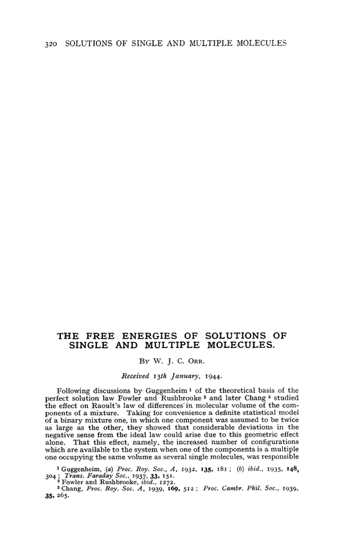 The free energies of solutions of single and multiple molecules