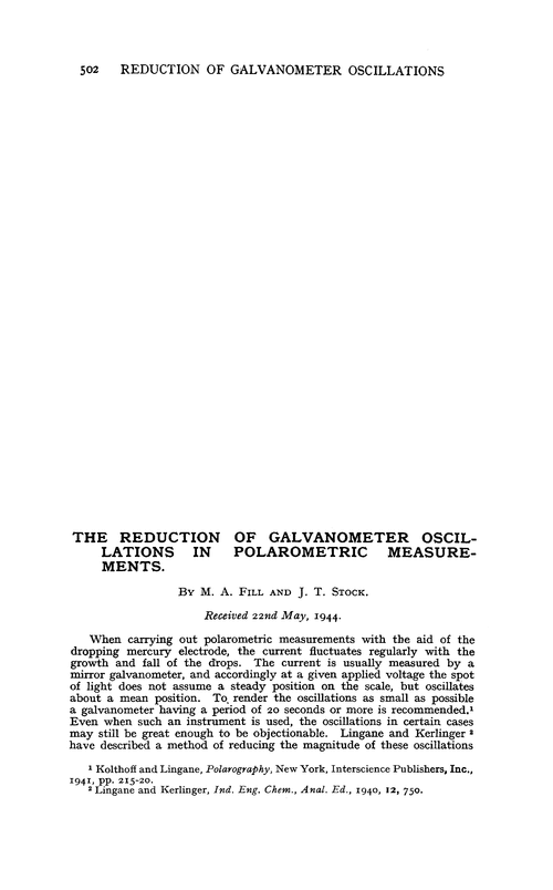 The reduction of galvanometer oscillations in polarometric measurements
