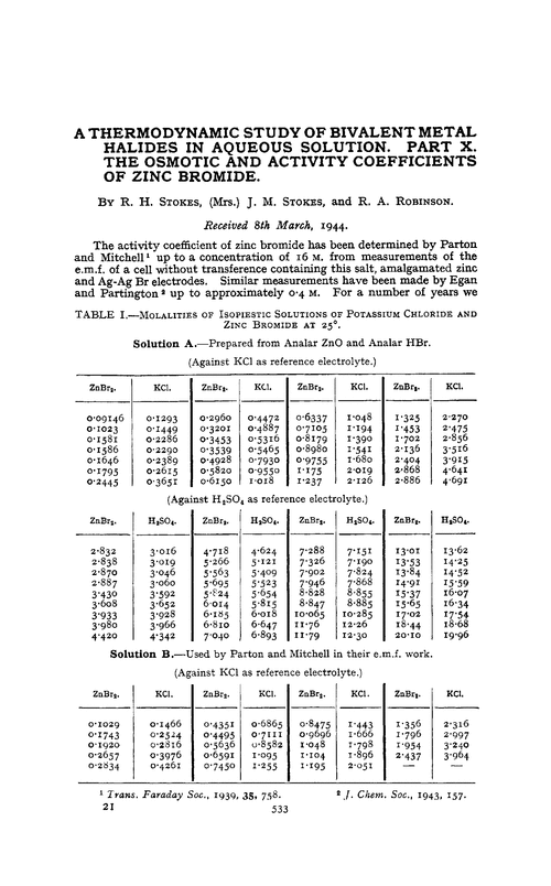 A thermodynamic study of bivalent metal halides in aqueous solution. Part X. The osmotic and activity coefficients of zinc bromide
