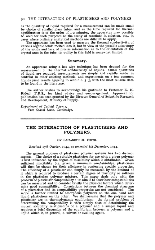 The interaction of plasticisers and polymers